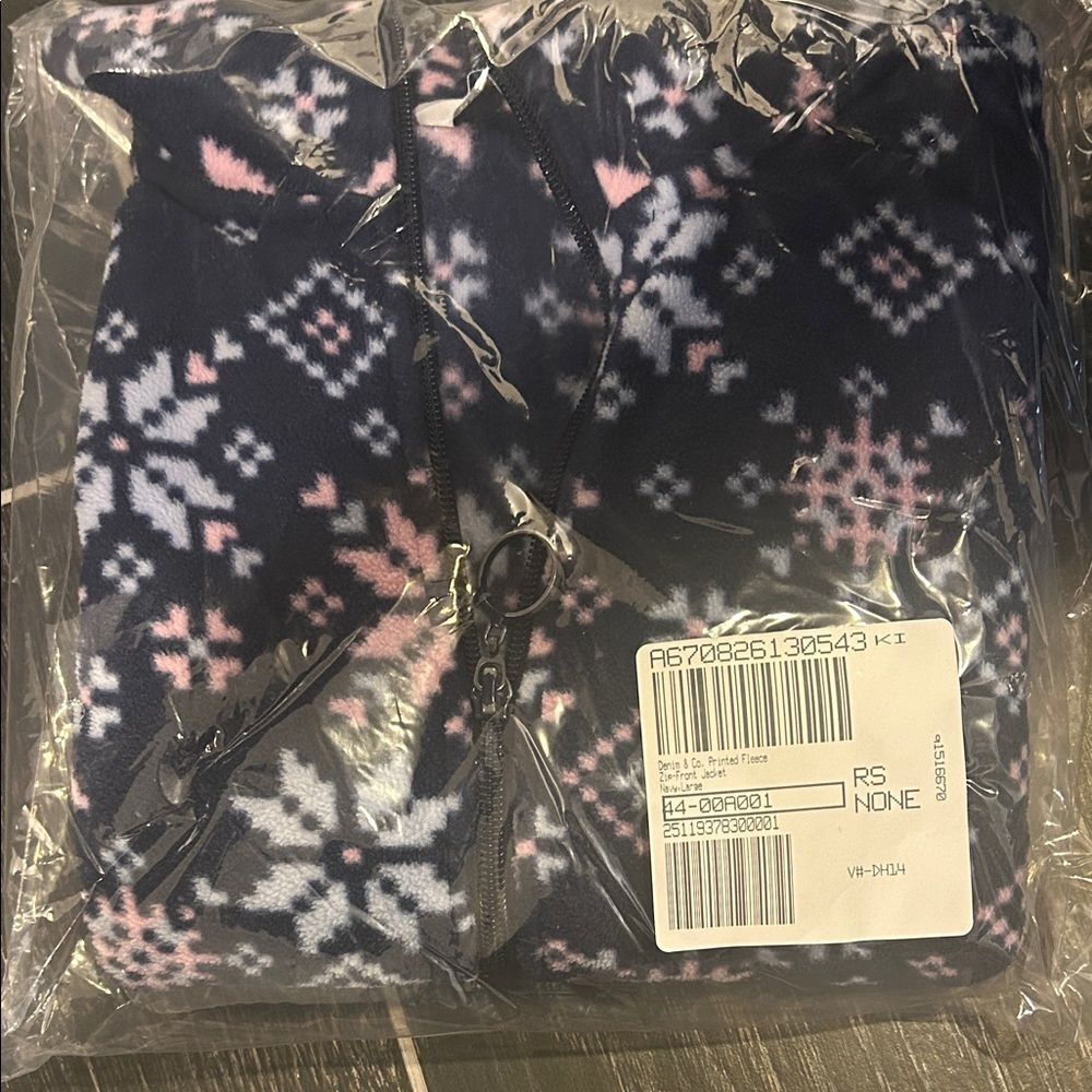 Denim & Co. Printed Fleece Zip-Front Jacket Size Large Navy